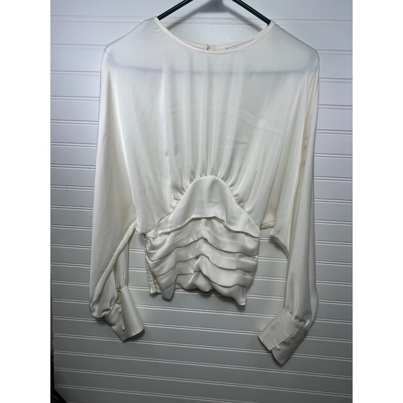 Express Tops - Express White Satin Ruffle Front Long Sleeve Blouse Top Women's Size S